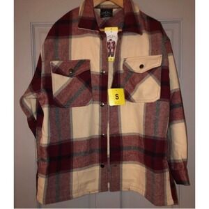 HFX Woman's Flannel Jacket Relaxed Fit Snap Closure Pockets Red Plaid Size Small